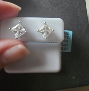 Mossanite 2.42CTW  Silver Princess Cut Stud Earrings